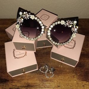 New Oversized Cat Eye Crystal Rimmed Sunglasses